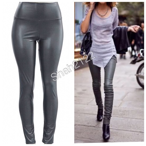 Black Faux Leather High Waist Legging Fleece Lined - Picture 4 of 4